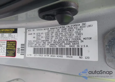 2008 Toyota Tacoma from USA, damaged, VIN 5TENX22NX8Z542160